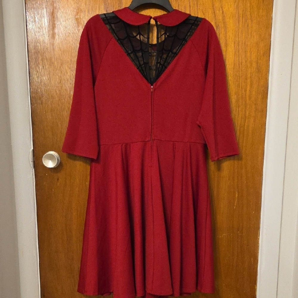 Unique Vintage Red Dress with Black Web Detail - Picture 3 of 4